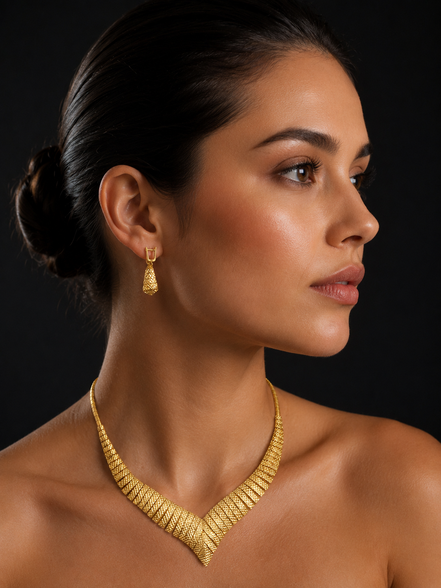 18K Gold Necklace, Earring & Bracelet Set