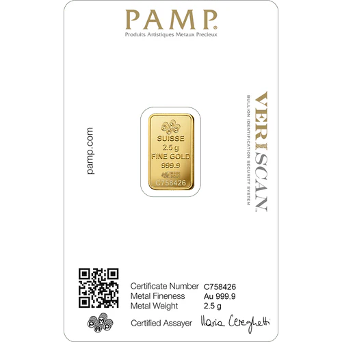 2.5 Gram PAMP Suisse Lady Fortuna Gold Bar