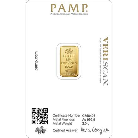 2.5 Gram PAMP Suisse Lady Fortuna Gold Bar