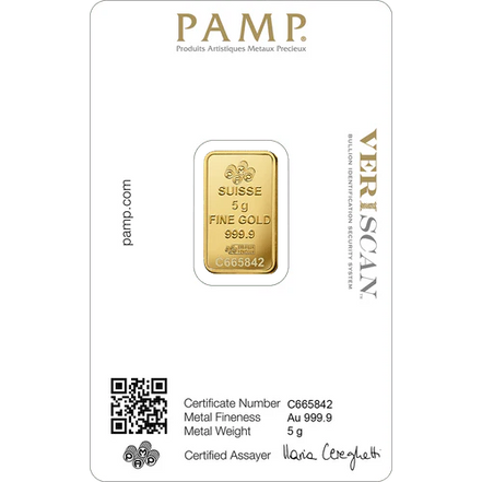 5Gram PAMP Suisse Lady Fortuna Gold Bar